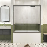 Shower Doors Glass Sliding,Semi-Frameless,1/4" Inch Sgcc Tempered Glass,Stainless Steel Pull Handle,Tempered Glass,Easy to Clean,Matte Black (Brushed Nickel, 60" W x 60" H)