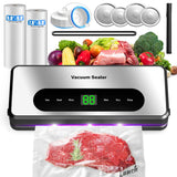 Vacuum Sealer Machine with UV-C Light, Includes Mason Jar Sealer Kit and 2 Bag Rolls, Digital Display & Built-in Cutter, Fully Automatic Dry & Moist Modes, Compact for Food Storage and Sous Vide