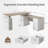 L Shaped Standing Desk, 63 inch Executive Standing Desk, Adjustable Height Desk with Storage Drawers for Home Office