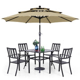 PHI VILLA 5 Pcs Outdoor Dining Set w/ 10ft Umbrella Beige