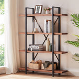 4 Tier Solid Wood Bookcase, Real Natural 4 Shelf Rustic Wooden and Metal Bookshelf