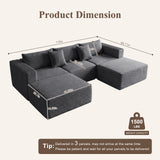 Boneless Couches for Living Room - 110" U Shaped Modular Sectional Sofa with Ottoman Oversized Deep Seat Corduroy No Assembly Memory Foam Cloud Big Comfy Convertible Floor Couch (Grey)