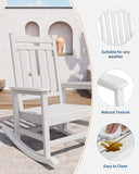 GarveeLife Poly Lumber Rocking Chair Outdoor Set of 4 with 2 Side Table - HDPE High Back Porch Rocker Chairs for Adults - All Weather Resistant Furniture for Patio - White