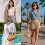 tutuebobe Summer Straw Bag Clutch Purses for Women, Beach Woven Straw Crossbody Handbags with Pearl Chain, Dumpling Wicker Purse (white)