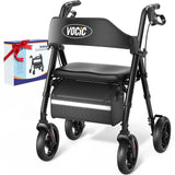 VOCIC Walkers for Seniors, Z21 Rollator Walker with Seat Supports 350lb, 8" Big Wheels for All Terrain, Ergonomic Arc Seat & 6" Ultra Backrest Foldable Walker, Dual Height Adjustment, Lightweight 2025