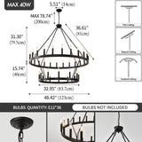 HHR 48 Inch 2 Tier Wagon Wheel Chandelier, 36-Light Extra Large Black Round Chandelier, Rustic Farmhouse Light Fixture for High Ceilings, Dining Room Living Room Foyer Entryway