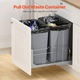 Pull-Out Trash Can, 35 QT x2 Double Under Mount Kitchen Waste Container, Heavy Duty Garbage Recycling Bin with Door Kit