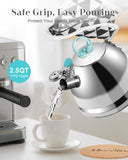 Harriet Tea Kettle Stovetop, 2.5 Quart Whistling Stainless Steel Tea Pot, 3-Layer Base, Unique Ergonomic Handle, Includes Pot Holder & Mat, Electric/Induction/Gas Stovetops Applicable, Mirror Finish