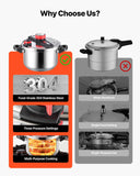VEVOR Pressure Cooker, 10Qt Pressure Cooker Stainless Steel, Pressures Canner with Steaming Rack, Tempered Glass Lid, Three Pressures Settings for Meat, Beans, Rice, Soup, Sauces, Cook up to 100 kPa