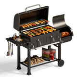 MFSTUDIO 49" 2 in 1 Charcoal Grill & Smoker Combo, Outdoor Grill with Enamel Coated Charcoal Tray, 1015 SQ.IN Cooking Area, Adjustable Top Vent and Chimney for Outdoor Grilling