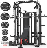 DONOW Smith Machine with Weight Stacks, Power Cage Home Gym System with LAT Pulldown Cable Crossover Multi-Functional Trainer with Dual Pulley System with Weight Bench Cast Iron Weight Plates 240lbs