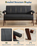 Mid Century Modern 50" Black Faux Office Leather Loveseat Solid Wood Frame