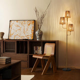 XZHGCEE Boho Floor Lamp for Living Room:3 Light Rattan Floor Lamp for Bedroom, Gold Standing Lamp with Foot Switch, Coastal Rustic Tall Lamp, No Bulb