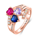 Oseew 18k gold mother Ring 10k Rose Gold Personalized 3 Birthstones Rings for Women Personalized 3 Birthstones Rings 14k Rose gold Mother's Ring With 3 Names Mother Daughter Ring