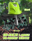 BUCOTOD 18-Inch 13.5 Amp Tiller/Cultivator with 6 Steel Tines, 3-Adjustable Wheels, Foldable Handle, 8'' Tilling Depth Electric Corded Tillers
