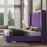 Jocisland King Size Upholstered Bed Frame with 58" Tall Headboard, Purple