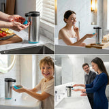 Automatic Liquid Soap Dispenser Touchless, Stainless Steel Hand Soap Dispenser, USB Rechargeable, 4 Adjustable Levels, 11.8oz/350ml for Kitchen and Bathroom (Stainless Steel Black, Liquid)