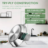 3 Ply Stainless Steel 11-Piece Cookware Set with Lids, Pots and Pans Kitchen Set, Non-Toxic, Induction, Oven, Dishwasher Safe, Professional Chef Quality