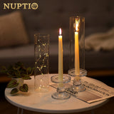 NUPTIO Hurricane Candle Holder for Centerpiece: Set of 6 Glass Candlestick Taper Holders with Open Ended Cover - Tapered Candle Stick Stand for Thanksgiving Christmas Fireplace Dining Table Decor