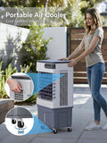 4000CFM Swamp Cooler, 4-IN-1 Evaporative Air Conditioners With 18.4 Gal Water Tank, 4 Ice Packs, Remote, 12H Timer, 120°Oscillation, 36”Portable Cooling Fan with 3 Modes&Speeds for Bedroom Indoor Room