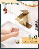 KUZOR Gold Waterfall Bathroom Sink Faucet, Brushed Gold Finish, Single Handle, 1 or 3 Hole Installation, Metal Pop Up Drain, 23.6-inch Hoses, 3/8 Inch Compression Threads