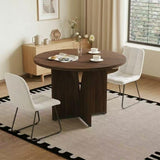 HIPIHOM Modern Round Dining Table Set for 2, 39.4" Walnut Kitchen Table with 2 PU Leather Chairs, 3-Piece Mid-Century Dining Room Set for Small Spaces, Pedestal Base