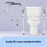 Foldable Toilet Safety Rail with Adjustable Height – Universal Fit for Standard or Elevated Seats – Aluminum Frame, Width Adjustable Armrests, Easy Install Over Toilet – Retail Box
