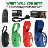 WIKDAY Resistance Bands, Pull Up Assistance Bands, Workout Bands, Heavy Exercise Bands Set with Door Anchor, Elastic Bands for Body Stretching, Training at Home/Gym for Men & Women