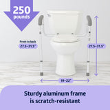 Foldable Toilet Safety Rail with Adjustable Height – Universal Fit for Standard or Elevated Seats – Aluminum Frame, Width Adjustable Armrests, Easy Install Over Toilet – Retail Box