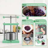 EJWOX 1.6 Gallon Manual Press - Professional Stainless Steel Fruit & Vegetable Juicer with Filter Bag - Large 6L Capacity Honey Extractor & Cheese Squeezer - Heavy Duty Hand Press for Plant Infusions
