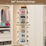 BrFoYu Rotating Shoe Rack 7 Tier Spinning Shoes Organizer Tower for 28-32 Pairs Lazy Susan 360 Revolving Shoe Storage Cabinet Rotate Shoe Handbag Rack Round Carousel for Closet, Bedroom (White)