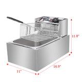 11.4QT/10.8L Electric Deep Fryer with Basket and Lid, 2500W Electric Fryer, Countertop Oil Fryer for French Fries, Onion Rings, Donuts, Temperature Adjustable 140-392℉, Stainless Steel Single Tank