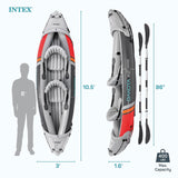 Intex Dakota K2 2 Person Inflatable Vinyl Kayak and Accessory Kit with 86 Inch Oars, Air Pump, and Carry Bag for Lakes and Rivers, Gray and Red Intex