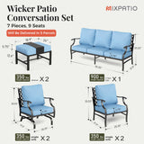 MIXPATIO 7-Piece Patio Conversation Set, Rocking Chairs, 2 Ottomans, Blue