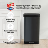 Glad Stainless Steel Step Trash Can, Large Metal Kitchen Garbage Bin with Soft Close Lid, 20 Gallon