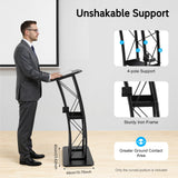 Podium Stand, Metal Black Pulpit Lectern for Speeches Churches, 47inch Portable Pulpit Podium with Cup Holder
