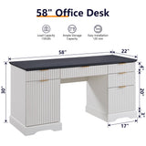Desk with Storage, Wood Home Office Desk with 5 Drawers & 1 Cabinet, Fluted Computer Writing Desk for Study