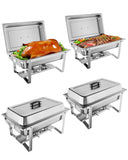 4-Pack 8QT Stainless Steel Chafing Dish Buffet Set - Rectangular Food Warmer and Server with Water Pan & Fuel Holder - Portable Chafer for Catering, Parties, Weddings - 4-Piece Set 1/1 Plate