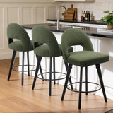 BONBEUR Swivel Bar Stools Set of 3, 26 Inch Counter Height Stools with Backs, Modern Upholstered Linen Fabric Counter Stools with Solid Rubberwood Legs for Kitchen Island, Dining Room, Home Pub, Green
