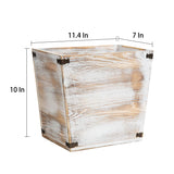 VERGOODR Grey Farmhouse Style Torched Wood Trash Can Waste Bin with Decorative Metal Brackets Trash Can for Bedroom,Living Room, Bathroom & Office (Washed White)