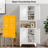 YAUWOH 69" Tall Metal Pantry Cabinet with Microwave Shelf,Microwave Storage Cabinet with 4 Doors & 3 Adjustable Shelves,Metal Cabinet with Storage for Kitchen Dining Room Living Room(1PC,White)