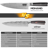 MDHAND Damascus Kitchen Knife Set, 3PCS Ultra Sharp 10Cr15CoMoV Super Steel Japanese Knife, Professional Chef Knife Set with Black Pakkawood Handle, Including Chef, Santoku & Paring Knife, Elegant Box