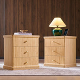 ALLTUFO 23.6'' Tall Modern Nightstand Set of 2, Wood Bedside Table with Charging Station, Mid Century End Table with 3 Storage Drawers, for Bedroom, Living Room, Curved Waterfall Edge, Natural Oak