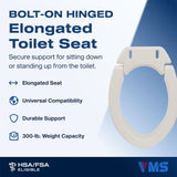 VMS Deluxe Bolt-On Hinged Raised Toilet Seat - Available in Elongated & Standard Styles, 300 lbs Weight Capacity (Elongated)