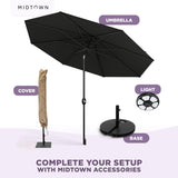 Midtown Umbrellas - The Lean 10 Ft Patio Umbrella with Fade-Resistant Sunbrella Fabric, Auto-Tilt Aluminum Frame and 8 Reinforced Ribs for Deck, Pool & Garden - Black Canopy, Black Pole