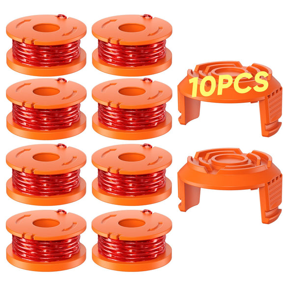 VOSOIR 10 Pack WA0010 Weed Eater String Compatible with Worx, 0.065 inch 10ft/Pack, Replacement Trimmer Line Spool, Compatible with Worx String Trimmers (8 Line spools+ 2 Caps)