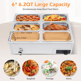 Commercial Food Warmer 6-Pan, 110V 850W Buffet Electric Steam Table with Lid Electric Countertop Food Warmer Steam Table for Parties Catering Restaurants Each Pan 1.84Gal