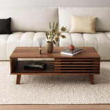 MAISONARIA Living Room Table Sets of 2, Mid Century Coffee Table & Dresser TV Stand, Sliding Door Coffee Table with Storage, Modern TV Stand for Bedroom, Living Room, Walnut