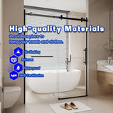 60-60.8" W x 76" H Double Sliding Shower Door, 1/4"(6mm) Tempered Glass with Explosion-Proof Film and Nano Coating, Matte Black Semi-Frameless Shower Door, Stainless Steel Hardware