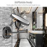 Rocollos Rechargeable Wall Mounted Lighted Makeup Mirror, 8 Inch Double-Sided LED Vanity Mirror 1X/10X Magnification,3 Color Lights Touch Screen Dimmable 360°Swivel 13 Inch Extendable